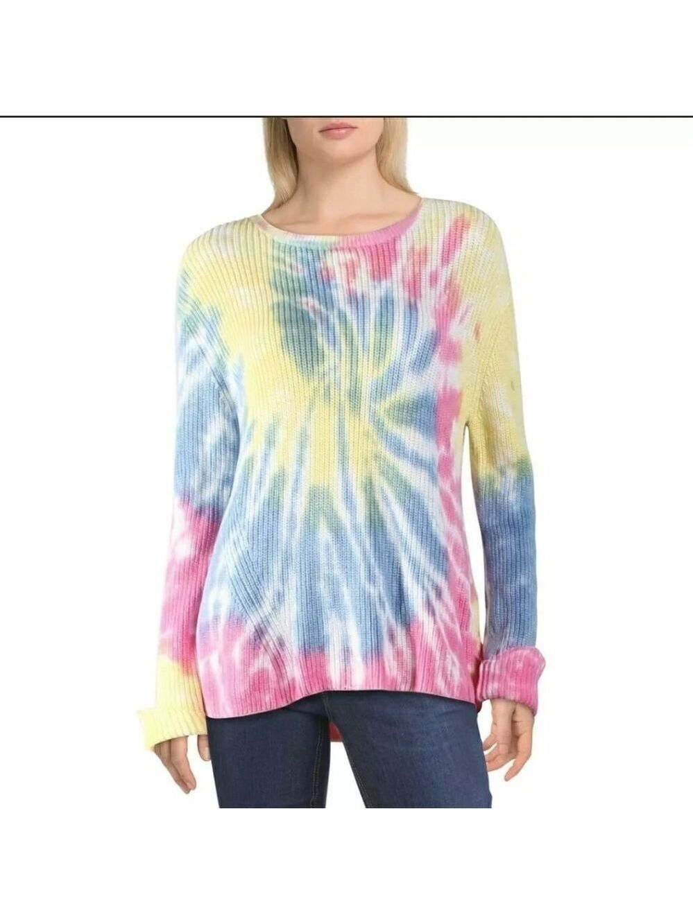 Generation Love Tie Dye Ribbed Knit Sweater S Pink Blue NWOT